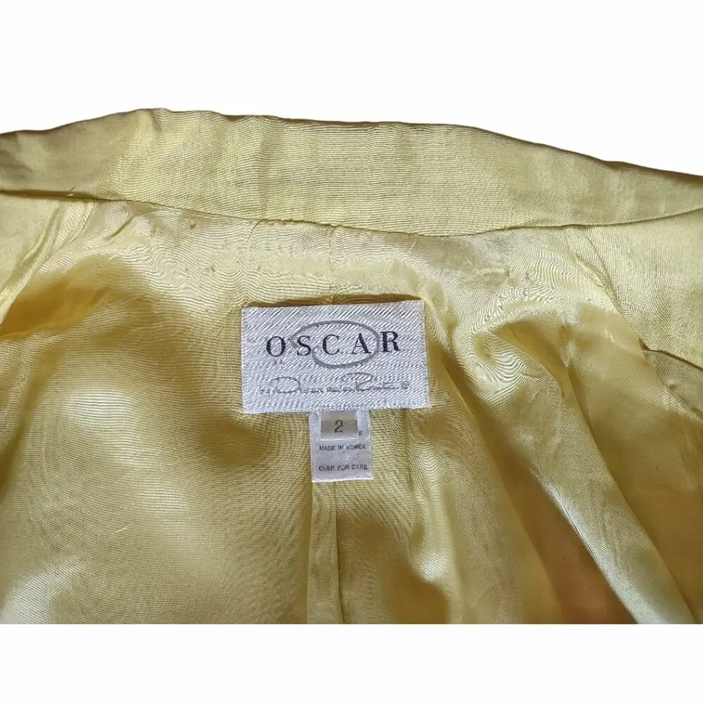 OSCAR DE LA RENTA Yellow Silk Blazer Sz 2 Lightweight Fitted Lemon Suit Jacket